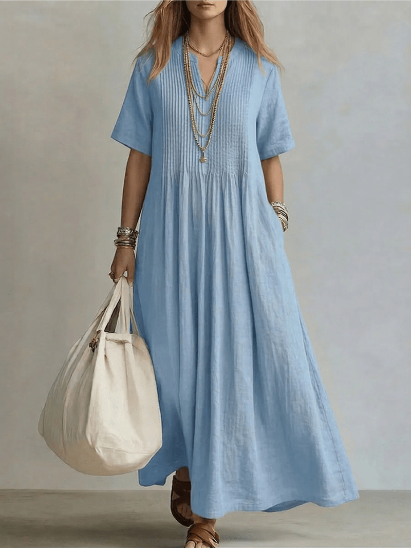Naroa | Vestido largo fluido con pliegues, elegante y versátil