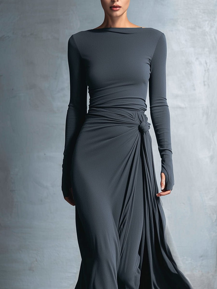 Natalia | Vestido maxi ajustado con nudo lateral