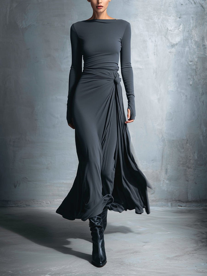 Natalia | Vestido maxi ajustado con nudo lateral