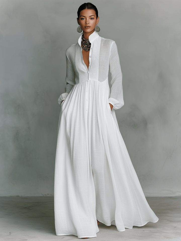 Rebeca | Vestido largo minimalista con líneas limpias y un toque elegante