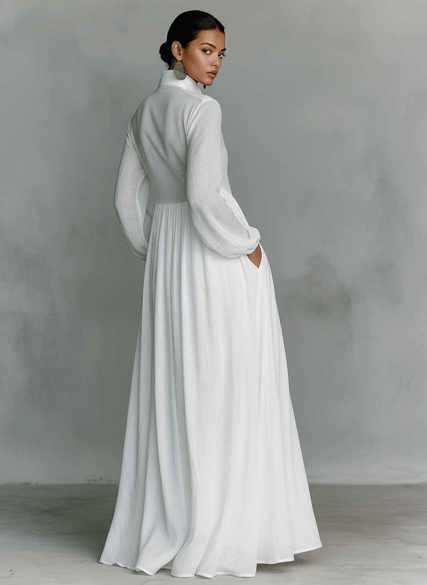 Rebeca | Vestido largo minimalista con líneas limpias y un toque elegante