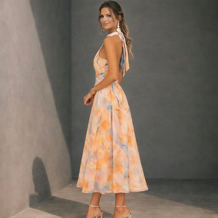 Valeria | Vestido con cuello y elegante estampado en acuarela